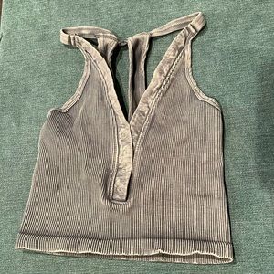 Free People Movement Halter Free Throw Henley Snap Button Rib Crop Top M